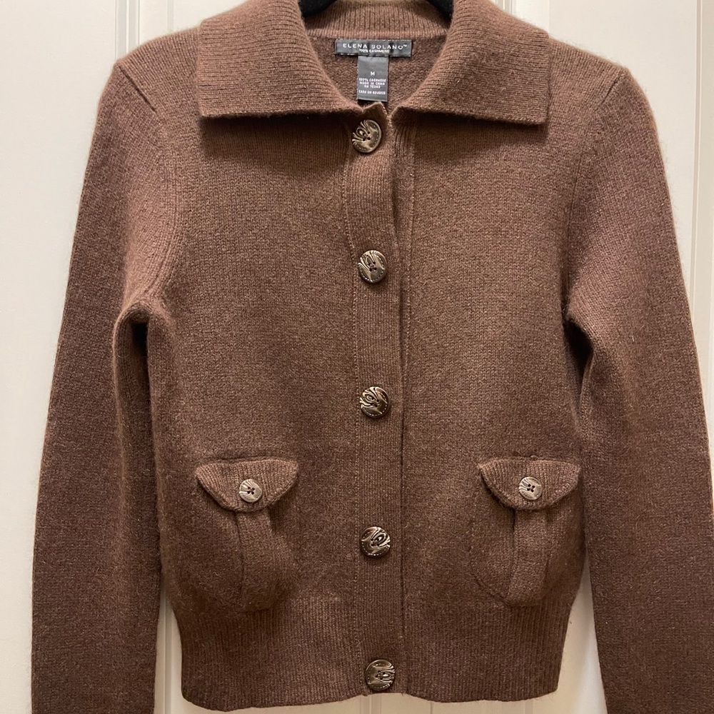 ELENA SOLANO chocolate brown 100%cashmere cardigan